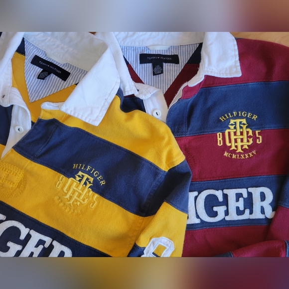 Two Premium Tommy Hilfiger Rugby Polo Stripe Large Longsleeve Y2K Shirts - Picture 2 of 8